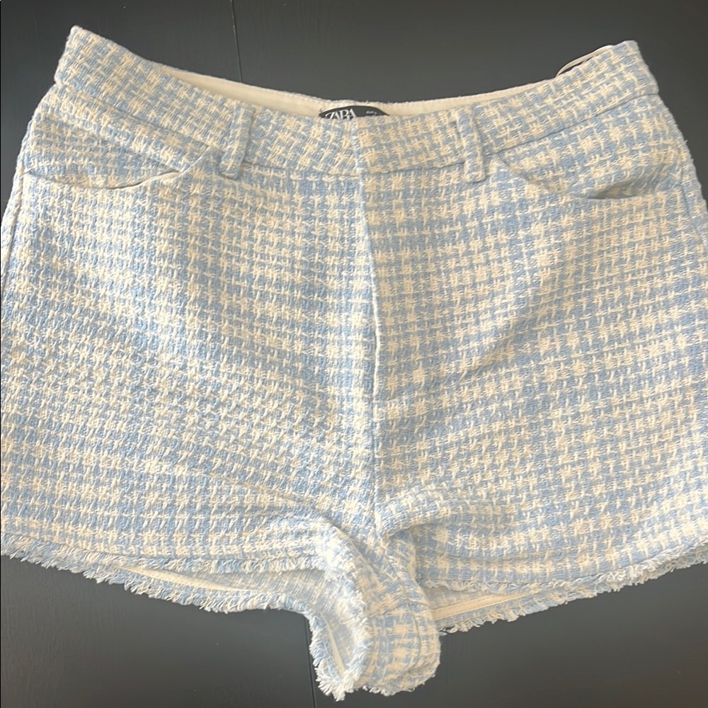 Zara Blue and White Women's Tweed Shorts